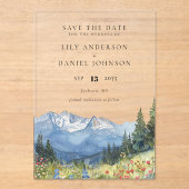 Mountain Wildflower Wedding Save The Date Acryl Uitnodigingen (Voorkant)