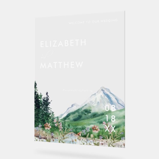 Mountain Wildflower | Welkom bruiloft Acryl Bord (Hoek)