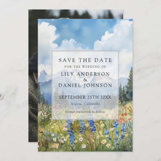 Mountain Wildflowers Floral Meadow Photo Wedding Save The Date (Voorkant / Achterkant)