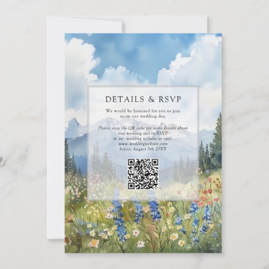Mountain Wildflowers Floral QR Code Wedding Kaart (Achterkant)