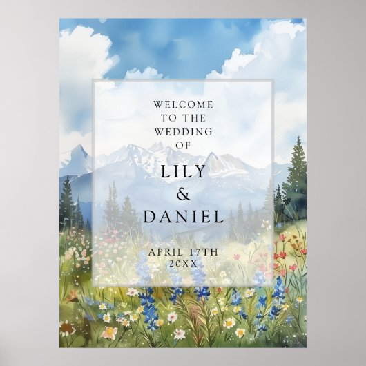 Mountain Wildflowers Floral Wedding Welcome Sign Poster (Voorkant)