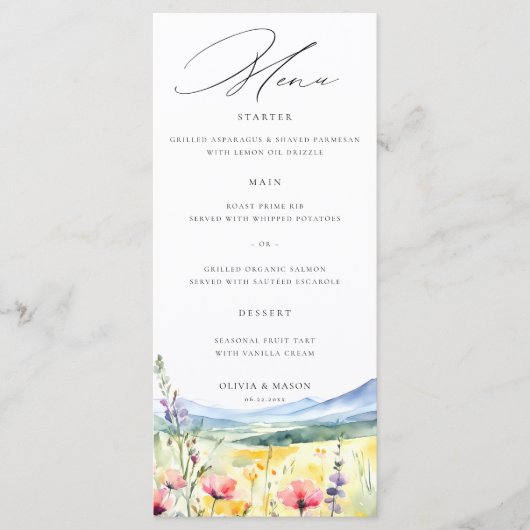 Mountain Wildflowers Meadow Modern Floral Wedding Menu (Voorkant)