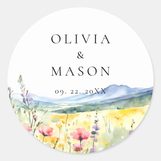 Mountain Wildflowers Meadow Modern Floral Wedding Ronde Sticker (Voorkant)