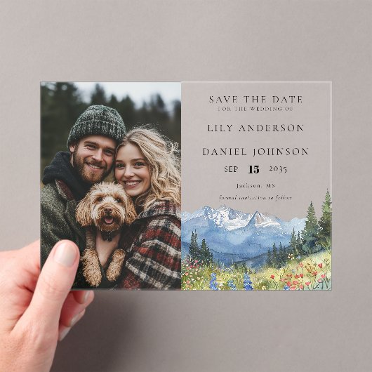 Mountain Wildflowers Photo Wedding Save The Date Acryl Uitnodigingen (Insitu (Draagbaar))