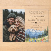 Mountain Wildflowers Photo Wedding Save The Date Acryl Uitnodigingen (Voorkant)