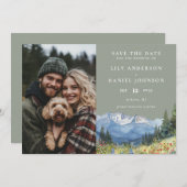 Mountain Wildflowers Sage Green Photo Wedding Save The Date (Voorkant / Achterkant)