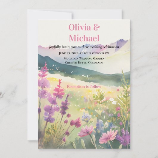 Mountain Wildflowers Wedding Invitation Kaart (Voorkant)