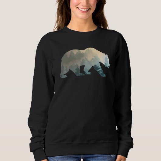 Mountain Wildlife Bear Silhouette Foggy Tree Natur Trui (Voorkant)