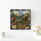 Mountain Wildlife Hunter's Trophy Vierkante Klok (Huis)