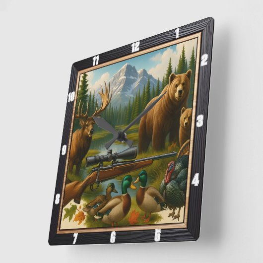 Mountain Wildlife Hunter's Trophy Vierkante Klok (Hoek)