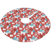 Mountain Wildlife Red en Blue Pattern Kerstboom Rok (Gekanteld)