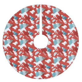 Mountain Wildlife Red en Blue Pattern Kerstboom Rok