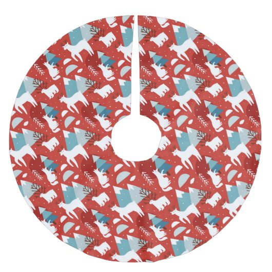 Mountain Wildlife Red en Blue Pattern Kerstboom Rok (Voorkant)