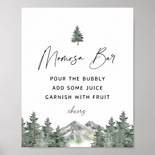 Mountain Winter Baby Shower Momosa Bar Bord Poster (Voorkant)