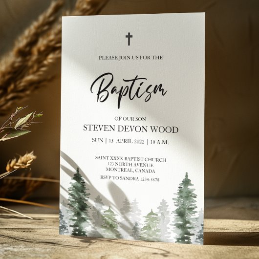 Mountain Winter Elegant Baptism Invitation Kaart
