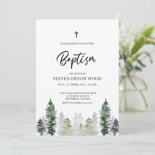 Mountain Winter Elegant Baptism Invitation Kaart (Staand voorkant)
