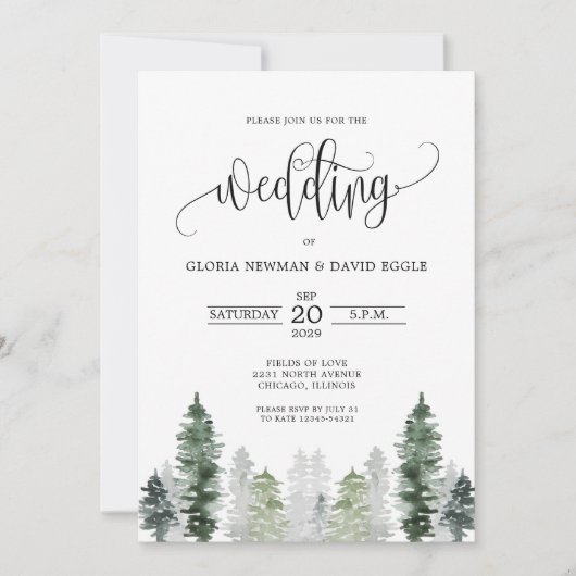 Mountain Winter Elegant Wedding Invitation Kaart (Voorkant)