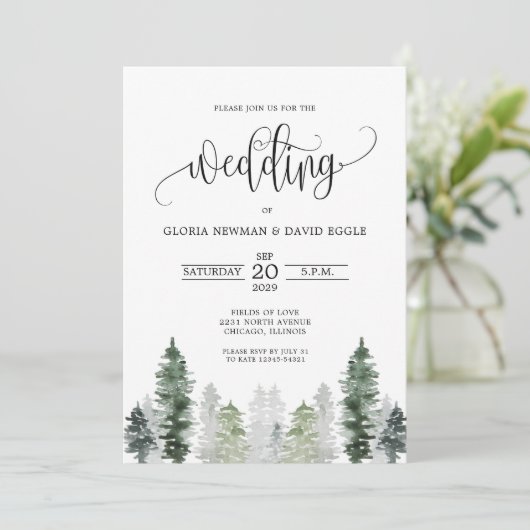 Mountain Winter Elegant Wedding Invitation Kaart (Staand voorkant)