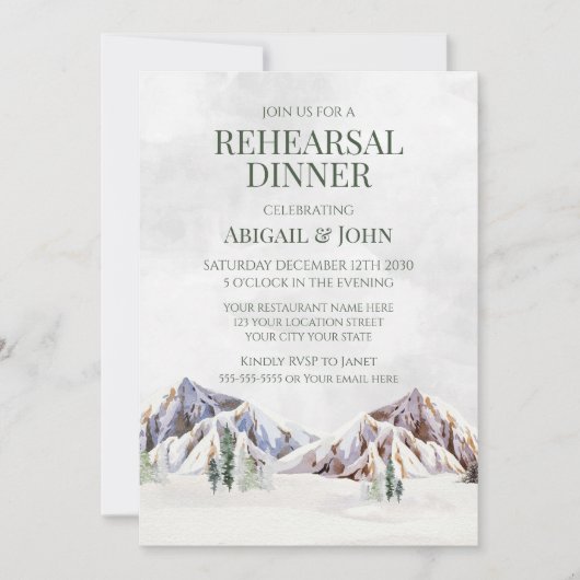 Mountain Winter Forest Rustic Rehearsal Dinner Kaart (Voorkant)