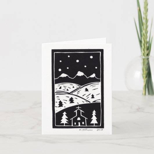 Mountain Winter Linocut Kaart (Voorkant)