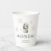 Mountain Winter Onederland 1e verjaardagsfeestje Papieren Bekers (Achterkant)