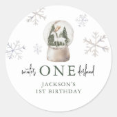 Mountain Winter Onederland 1e verjaardagsfeestje Ronde Sticker (Voorkant)