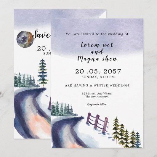 Mountain Winter Pine Tree Weddenation Card Kaart (Voorkant / Achterkant)