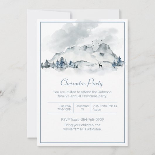 Mountain Winter Scene Kerstfeest Kaart (Voorkant)