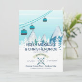 Mountain Winter Skiing Wedding Invitation Kaart (Staand voorkant)