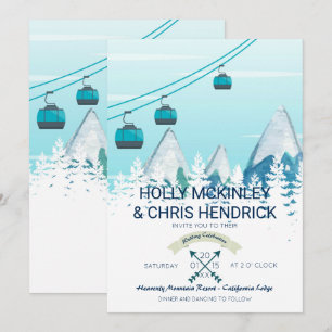 Mountain Winter Skiing Wedding Invitation Kaart