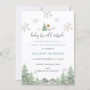 Mountain Winter Snowflakes Baby shower Kaart