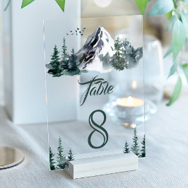 Mountain Winter Wedding Acrylic Table Number Acryl Uitnodigingen
