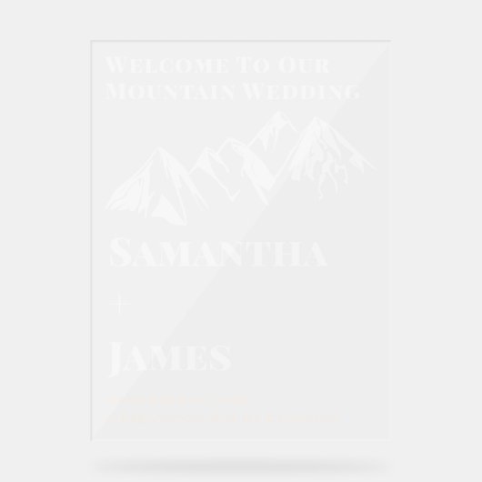 Mountain Winter Wedding Welkom Frosted Acryl Bord (Voorkant)