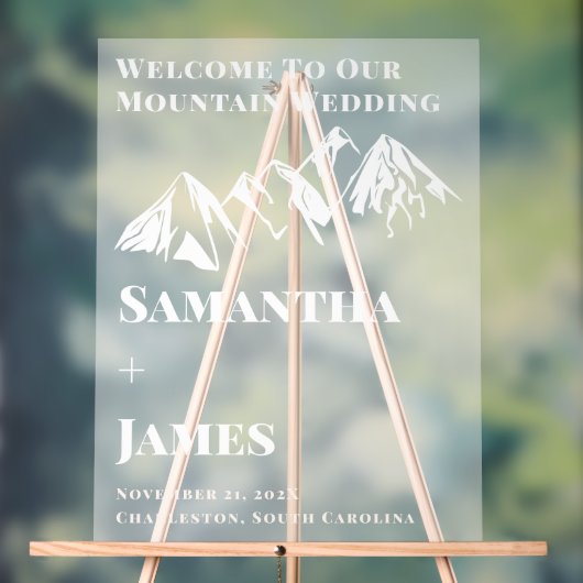 Mountain Winter Wedding Welkom Frosted Acryl Bord (Neutraal)