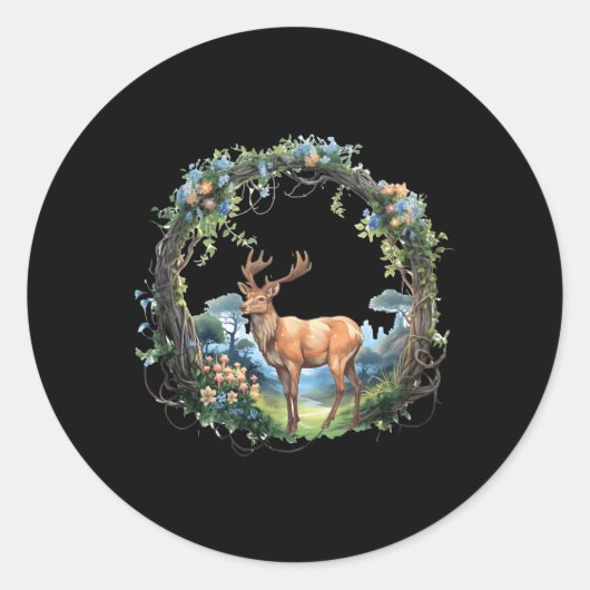 Mountain Woodland Animals Herten Natuur Ronde Sticker (Voorkant)