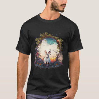 Mountain Woodland Animals Konijn Natuur Bloemen T-shirt
