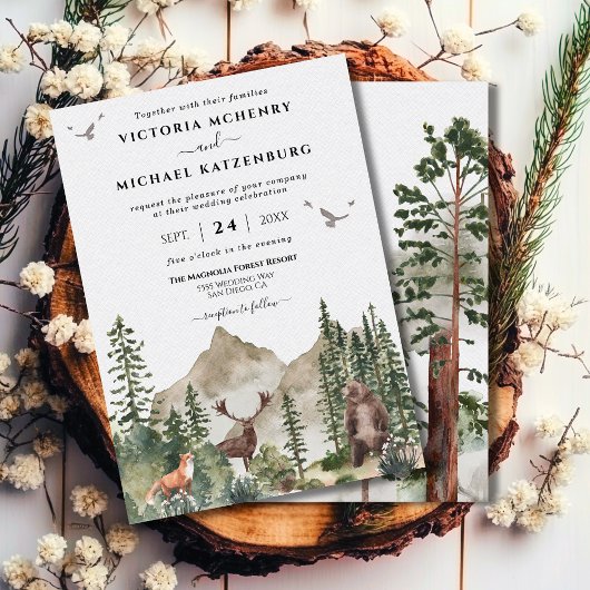 Mountain Woodland forest Animals Wedding Kaart