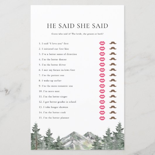 Mountain zei dat ze zei dat Vrijgezellenfeest Game (Voorkant)