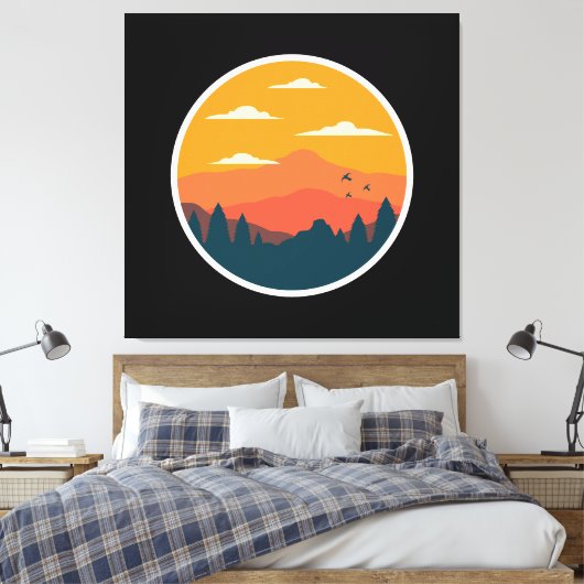 Mountain zonsondergang illustratie canvas afdruk (Insitu (Slaapkamer))