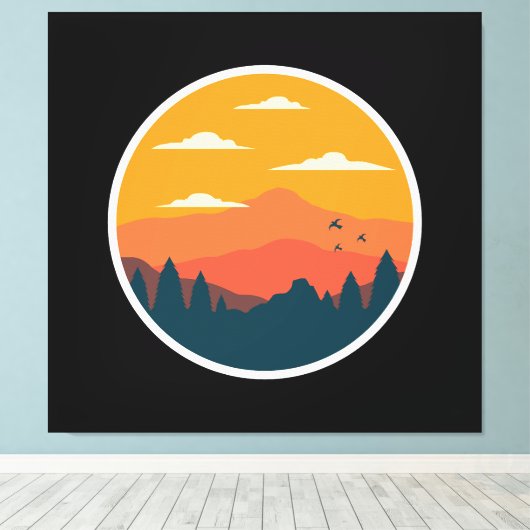 Mountain zonsondergang illustratie canvas afdruk (Insitu (Houten vloer))