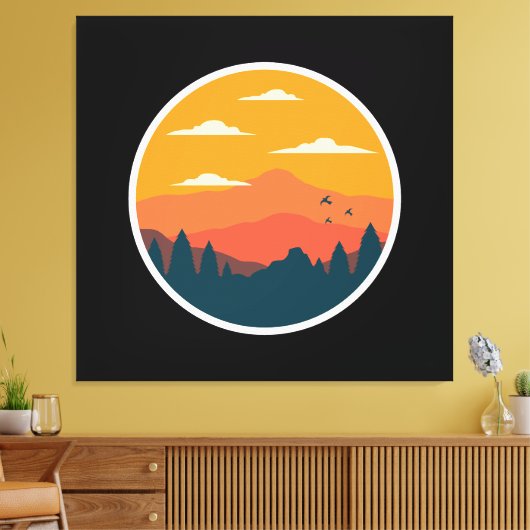 Mountain zonsondergang illustratie canvas afdruk (Insitu (Woonkamer))