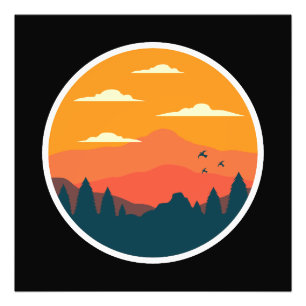 Mountain zonsondergang illustratie foto afdruk