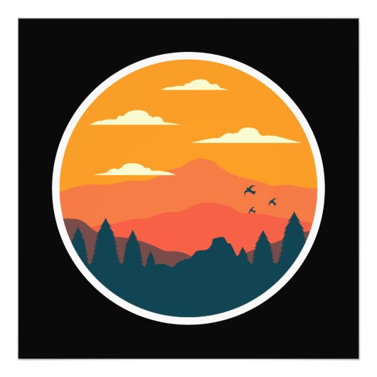 Mountain zonsondergang illustratie foto afdruk (Voorkant)