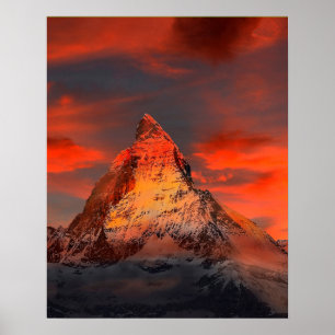 Mountain Zwitserland Matterhorn Zermatt Red Sky Poster