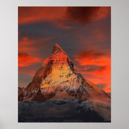 Mountain Zwitserland Matterhorn Zermatt Red Sky Poster (Voorkant)