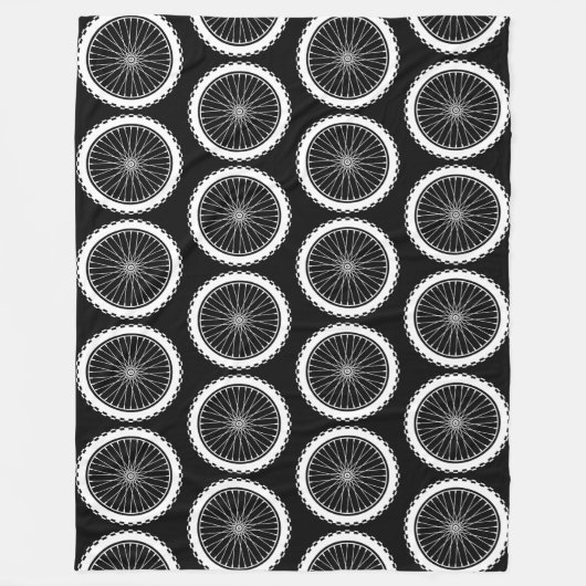 mountainbiekwiel - Wit op zwart Fleece Deken (Voorkant)