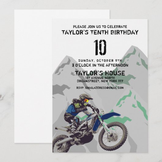 Mountainbike-avontuur aangepast verjaardagsfeestje kaart (Voorkant / Achterkant)