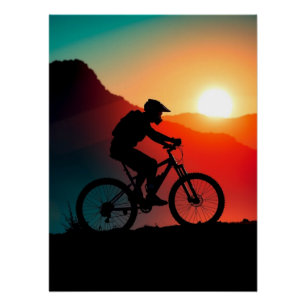 Mountainbike bij zonsondergang – Uitdaging & Avont Perfect Poster