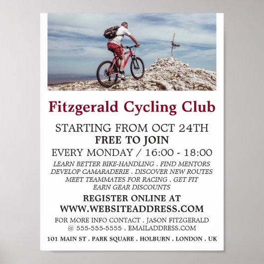 Mountainbike, Fietsclub Adverteren Poster (Voorkant)