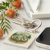 Mountainbike Natuur Avontuur Kunst Sleutelhanger (Voorkant Rechts)